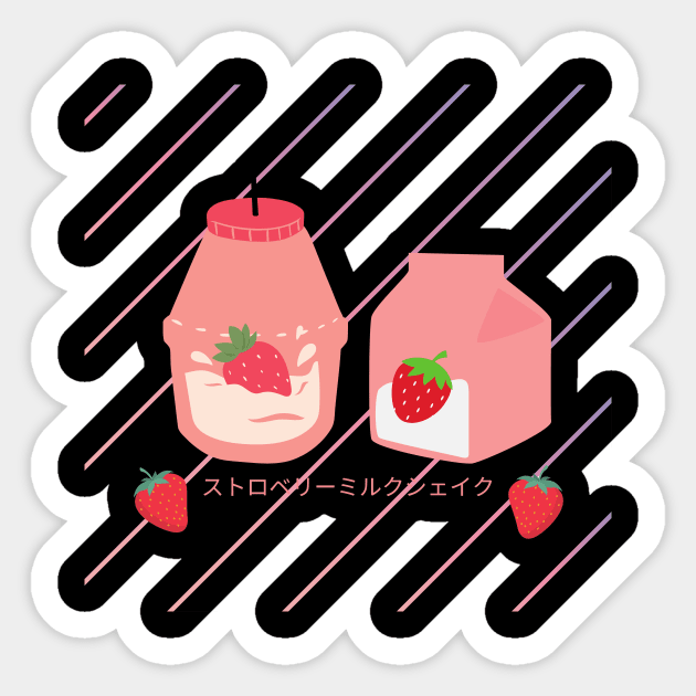 Japanese Aesthetics Kawaii Strawberry MilkShake Sticker by Rowalyn Keith